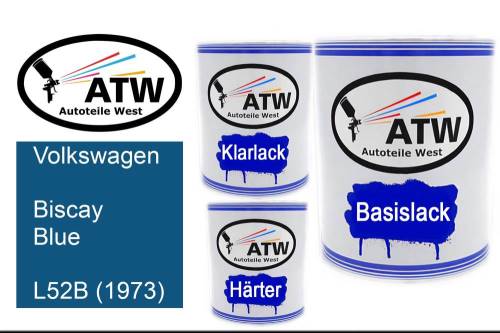 Volkswagen, Biscay Blue, L52B (1973): 1L Lackdose + 1L Klarlack + 500ml Härter - Set, von ATW Autoteile West.